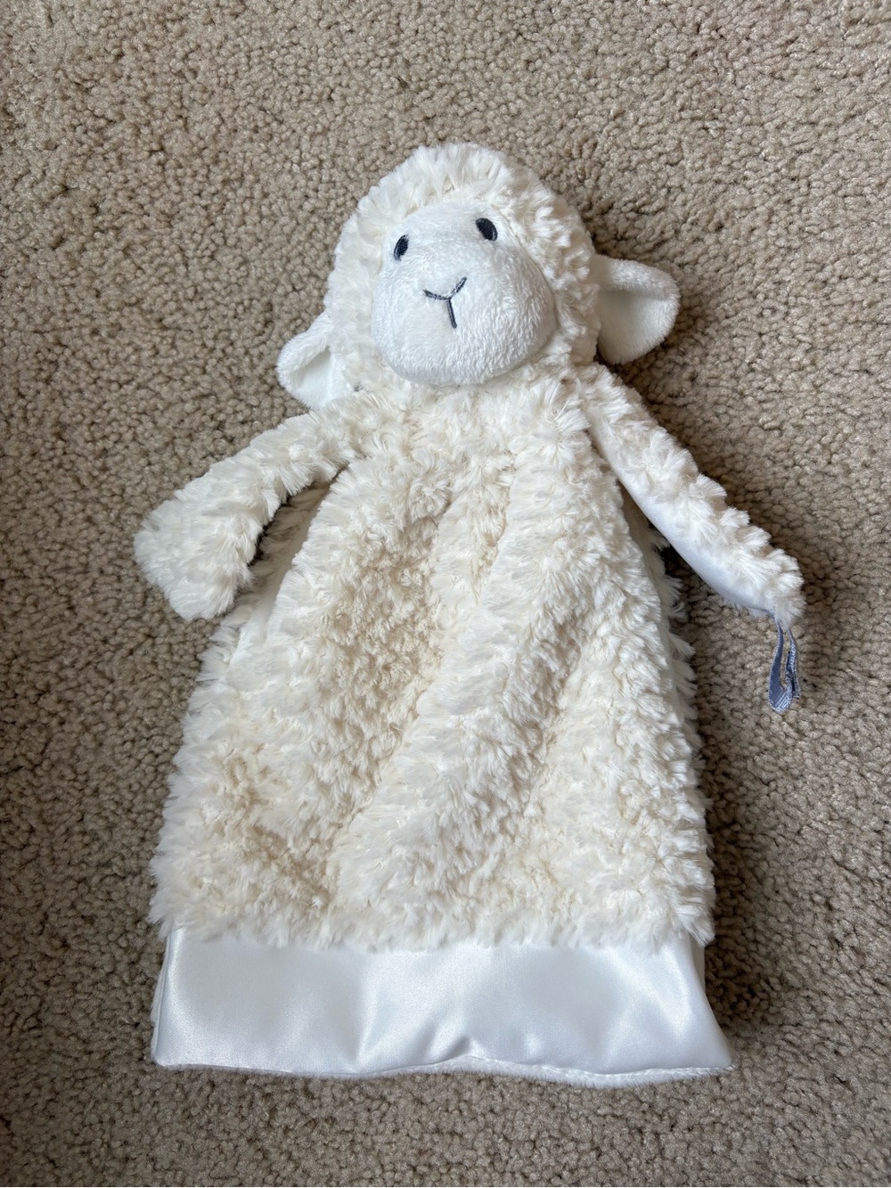 Ebba White Lamb Security Blanket Luvie Plush Lovey Satin Trim Aurora Baby